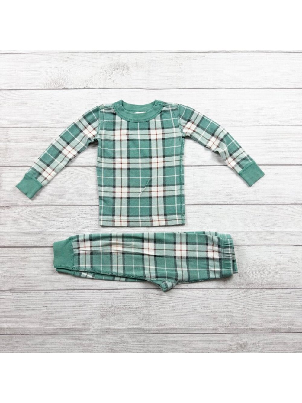 Hanna Andersson Toddler Pajama Set Green Plaid 2pc Long Sleeve PJ Set 3T